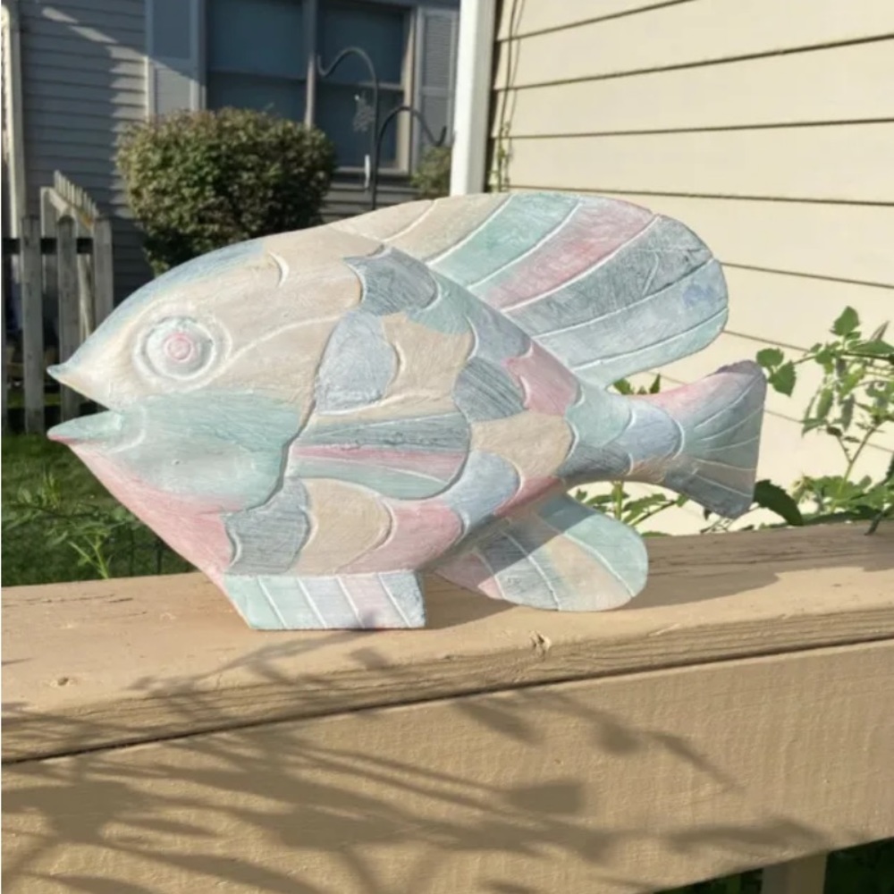 Vintage Marine Wooden hand Carved Painted Folk Art Fish 10x16"